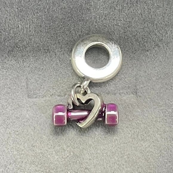 Pandora Dumbbell & Heart Dangle Charm - Picture 1 of 4